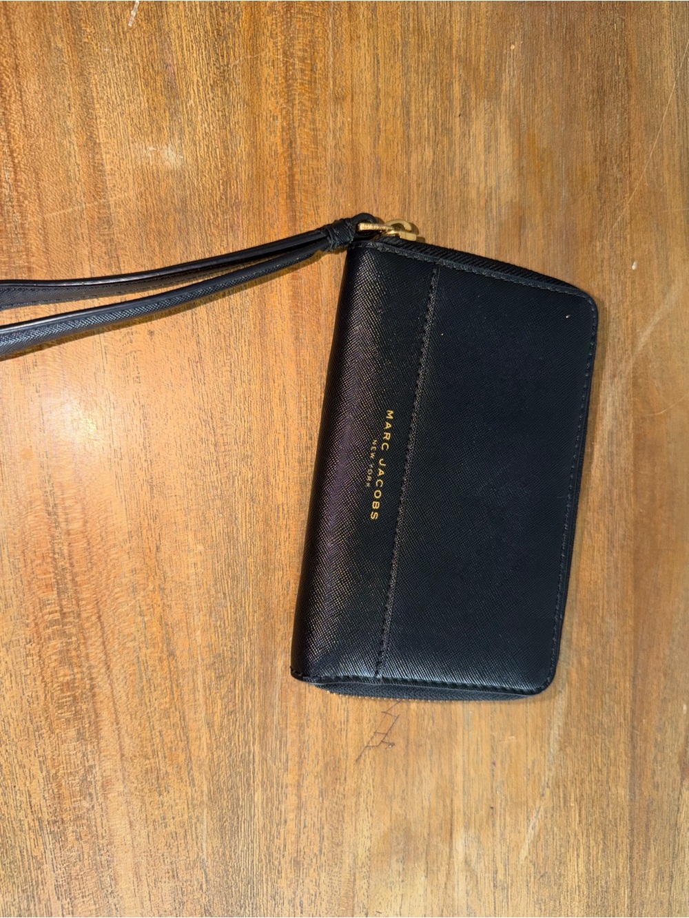 Marc Jacobs Black Leather Wristlet with Gold Logo